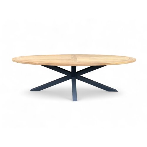 Mondial Living Table de jardin / Table à manger Cleve Teck Ovale 240x120 cm - Piètement Anthracite