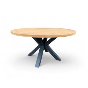 Mondial Living Table de jardin / Table à manger Cleve Bois de teck Ø140 cm - Piètement Anthracite