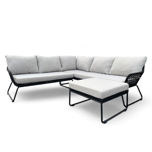 Mondial Living Loungeset / Eckset Jerome Black inkl. grauen Kissen