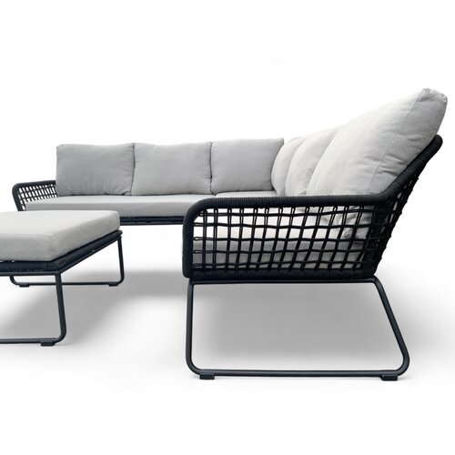 Mondial Living Lounge-Set / Eckset Jerome Black inkl. grauer Kissen