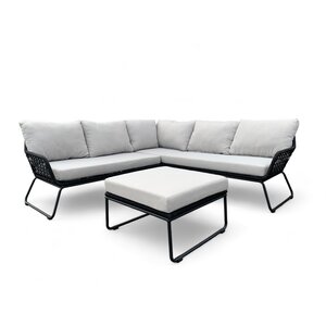 Mondial Living Ensemble de salon / Ensemble d'angle Jerome Noir avec coussins gris