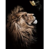 Peinture sur verre Lion avec papillon 120 x 80 cm