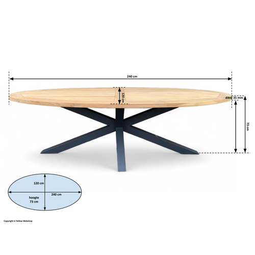 Mondial Living Table de jardin / Table à manger Cleve Teck Ovale 240x120 cm - Piètement Anthracite