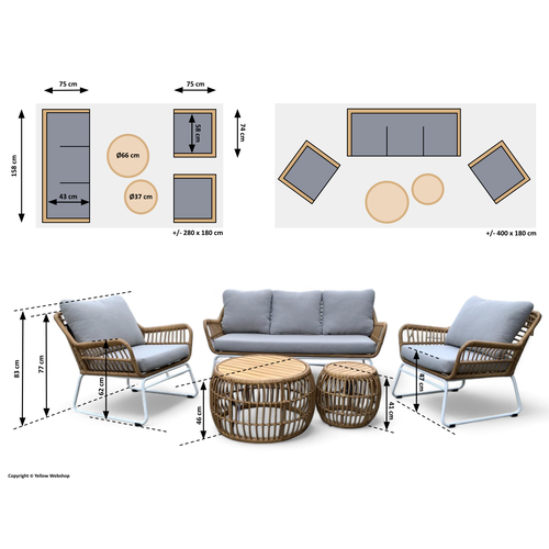 Mondial Living Gartenset Megan Bamboo inklusive 2 Tischen