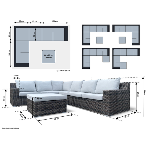 Mondial Living Loungeset / Hoekset Nashville inclusief Hocker