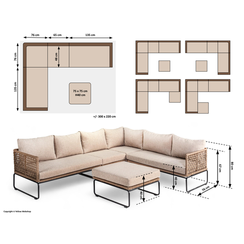 Mondial Living Lounge set / Corner set Knox Taupe including stool