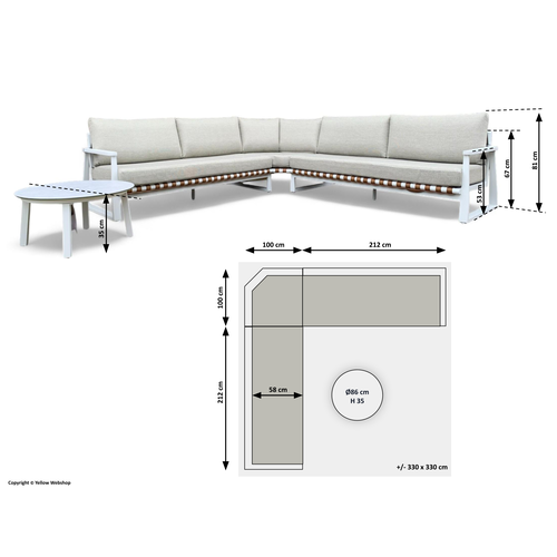 Mondial Living Lounge set / Corner set Molvena | Aluminum Frame White