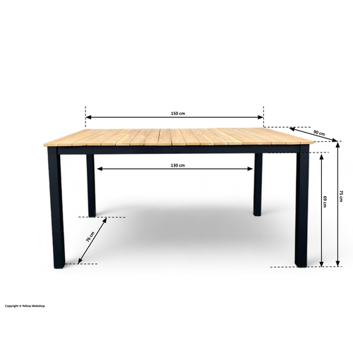 Mondial Living Tuintafel / Eettafel Dayton Teakhout 150x90 cm - Zwart onderstel