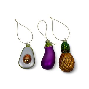 Decorazioni natalizie in vetro a forma di verdura/frutta - Set da 3 Decorazioni natalizie in vetro a forma di verdura/frutta - Set da 3