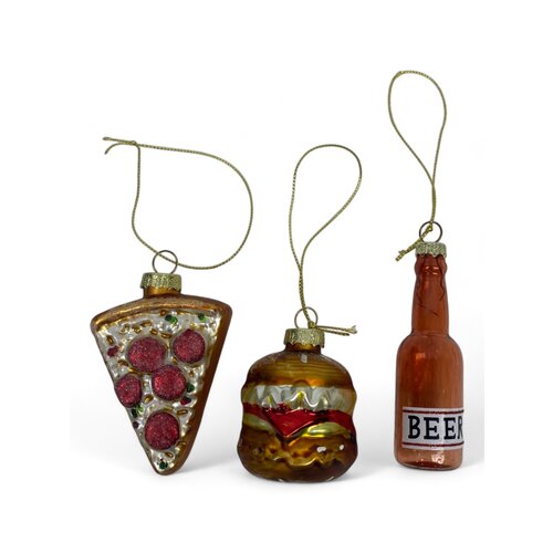 Glass Christmas Ornaments Pizza - Set of 3