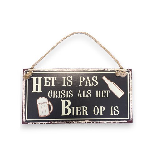 Metalen Wandbord - Crisis bier op - 30 x 15 cm