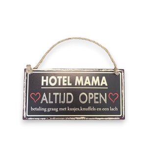 Metalen Wandbord - Hotel Mama - 30 x 15 cm - Zwart