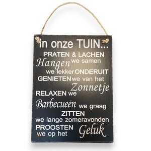 Metalen Wandbord - In onze tuin - 30 x 40 cm - Zwart