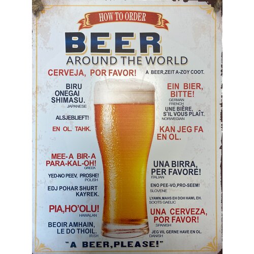 Metalen Wandbord - World beer - 30 x 40 cm