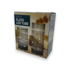 Glaslaterne mit LED - Grau - 2 Stück