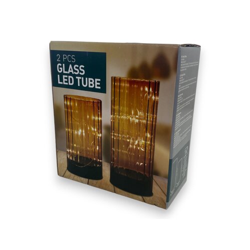 Glaslaterne mit LED - Bernstein - 2 Stück