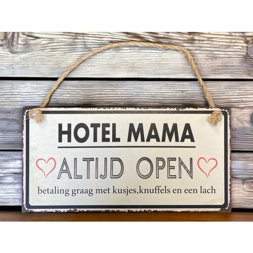 Wandschild aus Metall – Hotel Mama – 30 x 15 cm – Beige