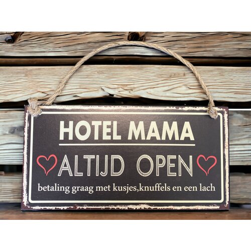 Metalen Wandbord - Hotel Mama - 30 x 15 cm - Zwart