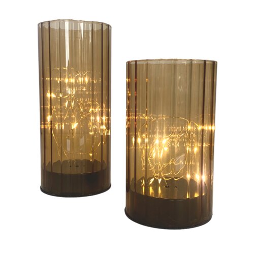 Windlicht van glas met LED - Amber - 2 stuks