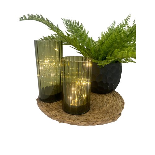 Windlicht van glas met LED - Groen - 2 stuks