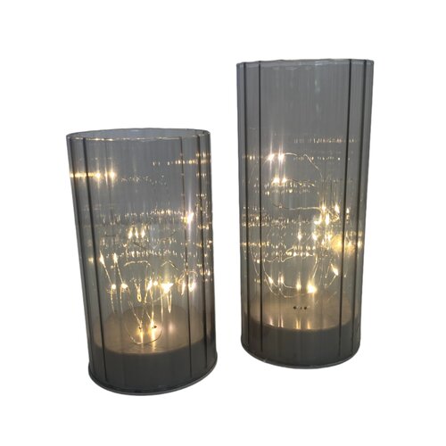 Glass lantern with LED - Gray - 2 pieces