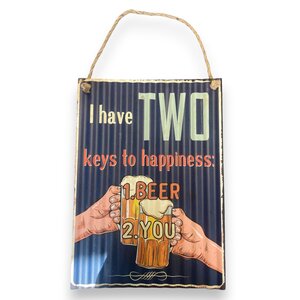 Metal Wall Sign - Two keys to happiness - 28 x 40 cm