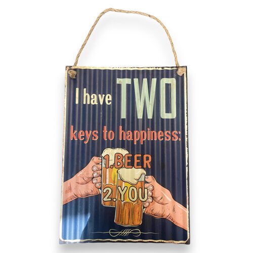 Metal Wall Sign - Two keys to happiness - 28 x 40 cm