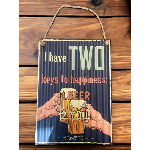 Metal Wall Sign - Two keys to happiness - 28 x 40 cm