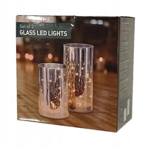 Windlicht van glas met LED - Zilver - 2 stuks