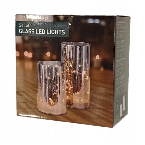 Lanterne en verre avec LED - Argent - 2 pièces