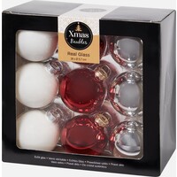 Boules de Noël en verre Ø5,7 cm - Rouge/Argent/Blanc - 18 pièces