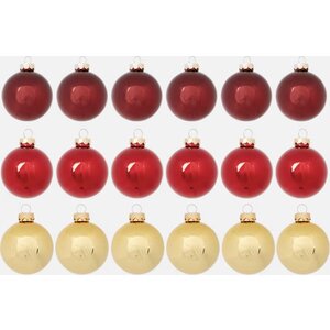 Kerstballen van glas Ø5,7 cm - Rood/Goud- 18 stuks