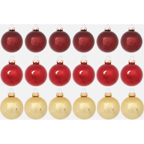 Weihnachtskugeln aus Glas Ø5,7 cm - Rot/Gold - 18 Stück