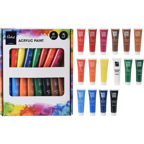 Artist Acrylic paint in tube 36 ml - 16 pieces