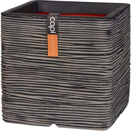 Capi Capi Europe - Flowerpot square Rib NL - 50 x 50 cm - Anthracite - Opening Ø42 cm