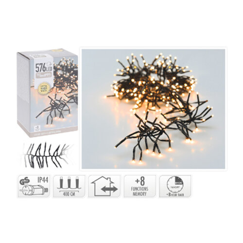 Clusterbeleuchtung/Weihnachtsbeleuchtung 567 LED – Extra Warmweiß – 4 Meter Clusterbeleuchtung/Weihnachtsbeleuchtung 567 LED – Extra Warmweiß – 4 Meter