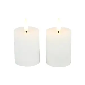 Stumpenkerze Lyon mit LED - 5 x 9 cm - Weiß - 2 Stück
