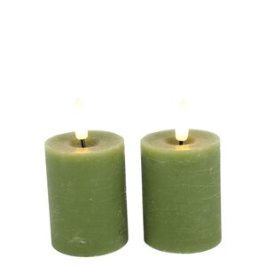 Bougie pilier Lyon avec LED - 5 x 9 cm - Vert clair - 2 pièces