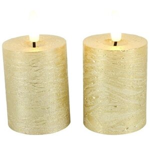 Vela de pilar Lyon con LED - 5 x 9 cm - Dorada - Pack de 2