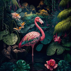 ter Halle Glasschilderij Flamingo Jungle 80 x 80 cm