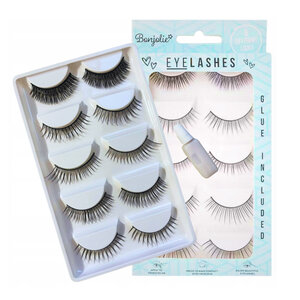 Black False Eyelashes with Glue - 5 pairs
