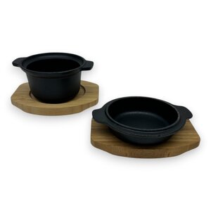 Dangrill Bandeja de hierro fundido Dangrill con tabla de bambú - 15 x 13 cm