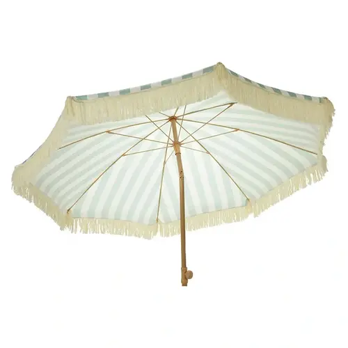 Parasol Green/White with fringes - Ø200 cm