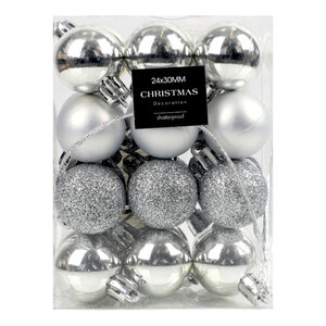 Weihnachtskugel Silber Ø30 mm - 24 Stück