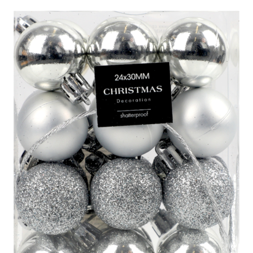 Kerstbal Zilver Ø30 mm - 24 stuks Kerstbal Zilver Ø30 mm - 24 stuks