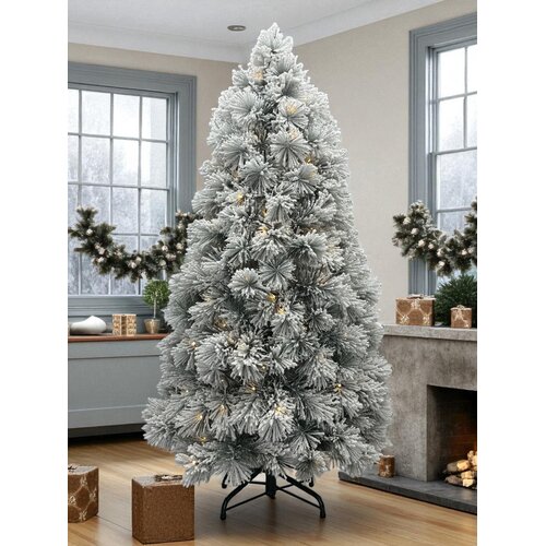 Artificial Christmas tree with snow and lights 210 cm