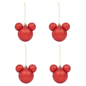 Bolas navideñas de Mickey Mouse - Rojas - Purpurina - Paquete de 4 Bolas navideñas de Mickey Mouse - Rojas - Purpurina - Paquete de 4