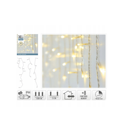 Icicle light 360 LED - White cord - Warm white - 12 meters - Indoor/Outdoor
