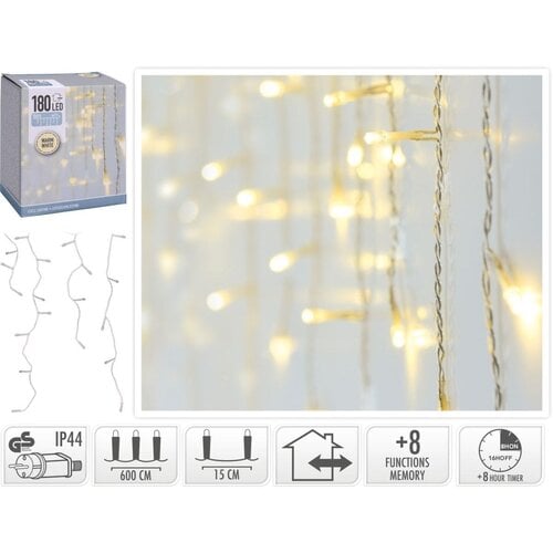 Icicle light 180 LED - White cord - Warm white - 6 meters - Indoor/Outdoor