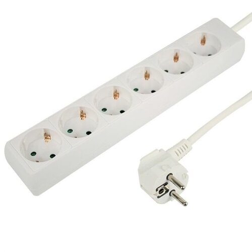 White 6-way socket with 5-meter extension cord – 230V